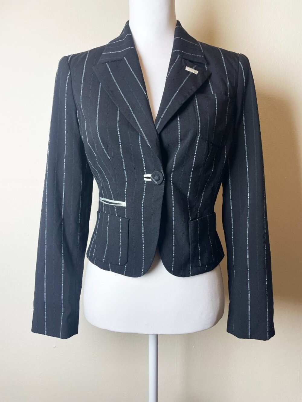 VTG Bebe Black Pinstripe 2-Piece Pant Suit Set - Jacket 4 / Pants 2 - Y2K Office - Picture 3 of 15